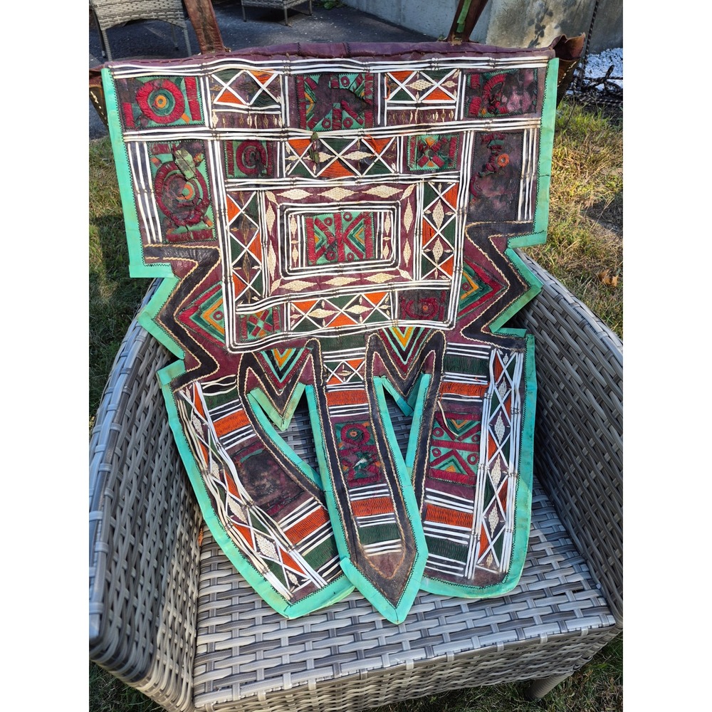 Vintage Tuareg Tribal Leather Camel Bag Hand Embroidered African Folk Art